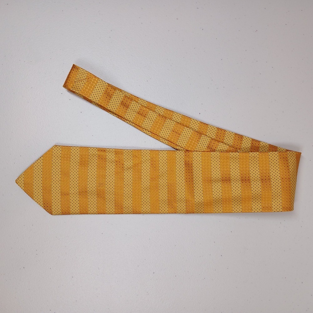 St Michael Marks & Spencer Tie Men Gold Italian Silk Striped Polka Dot Classic
